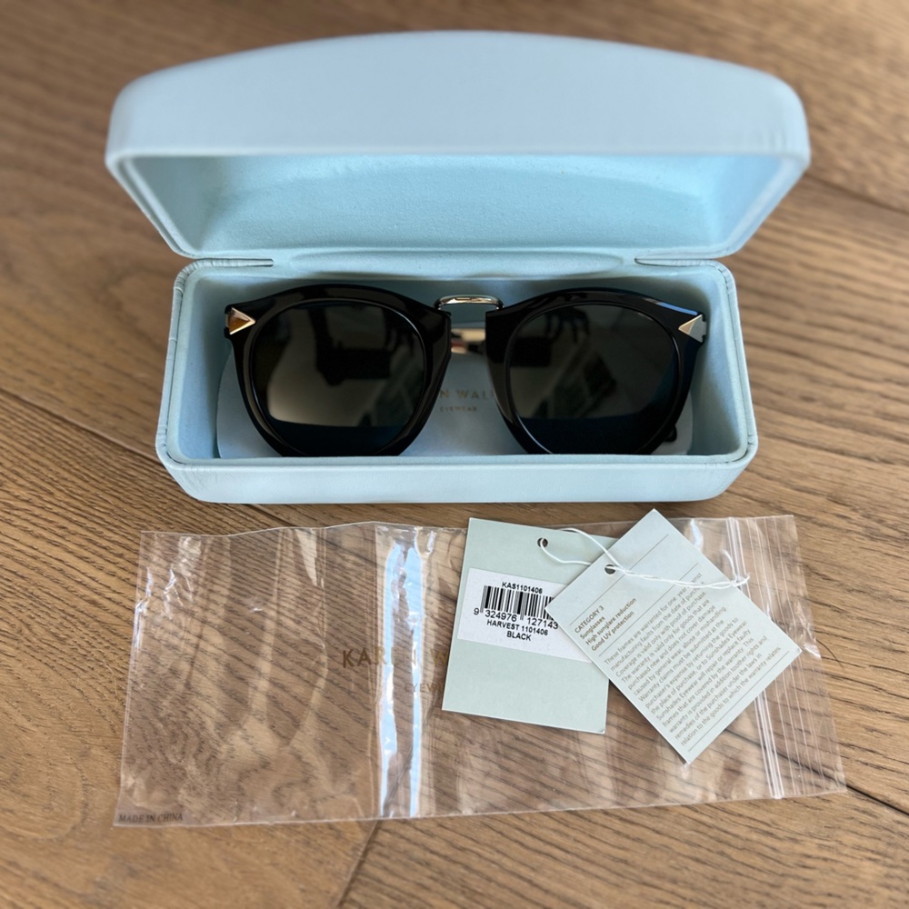 Karen Walker Black Sunglasses with Gold Accents
